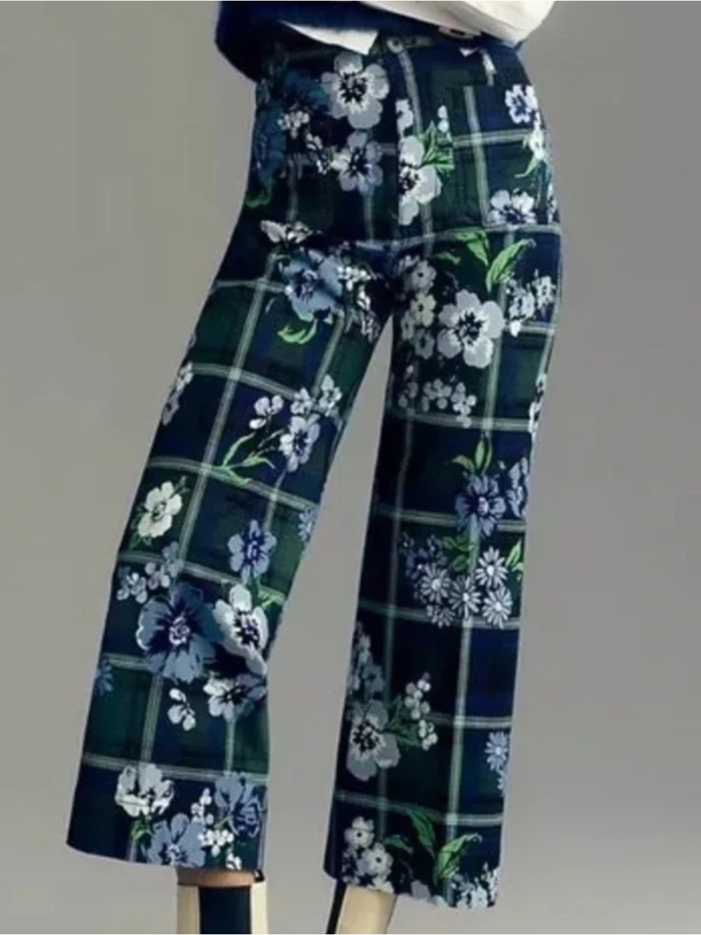Mauve for Anthropologie Colette Floral Plaid Wide-Leg Pants Sz 27 TALL